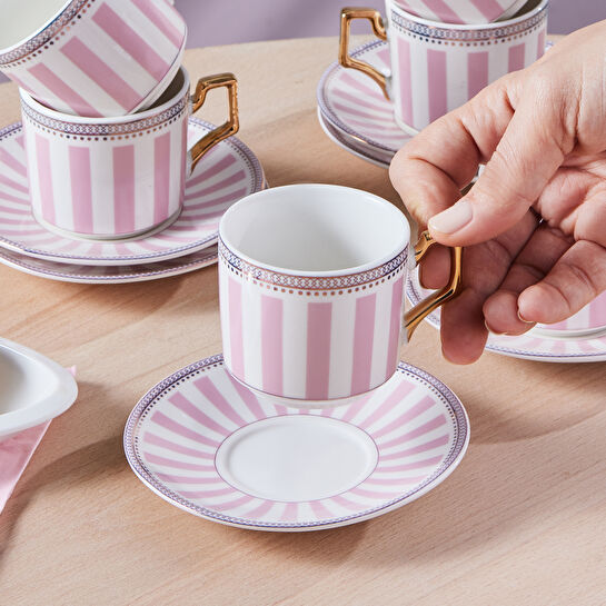 Karaca Jolly Pink Bold Line 6 Kişilik Kahve Fincan Takımı 100 ml