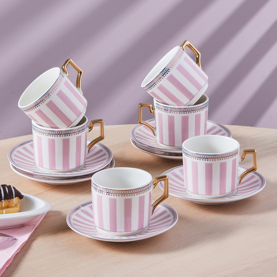 Karaca Jolly Pink Bold Line 6 Kişilik Kahve Fincan Takımı 100 ml