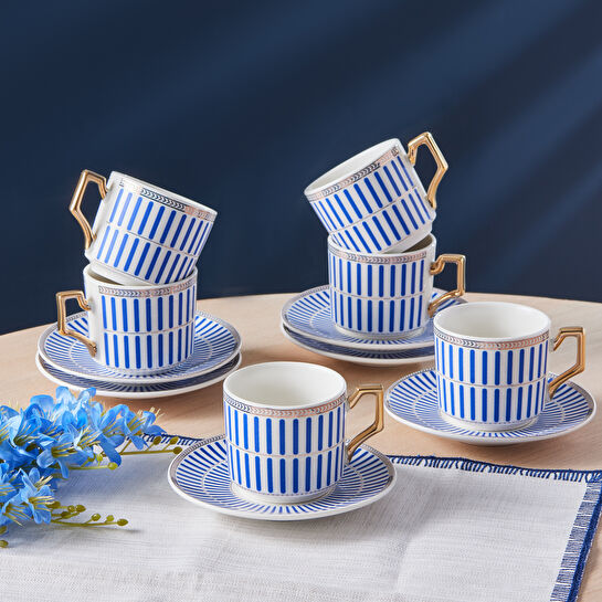 Karaca Jolly Blue Thin 6 Kişilik Kahve Fincan Takımı 100 ml