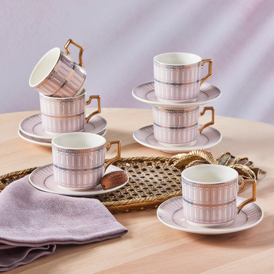 Karaca Jolly Pink Double Line 6 Kişilik Kahve Fincan Takımı 100 ml