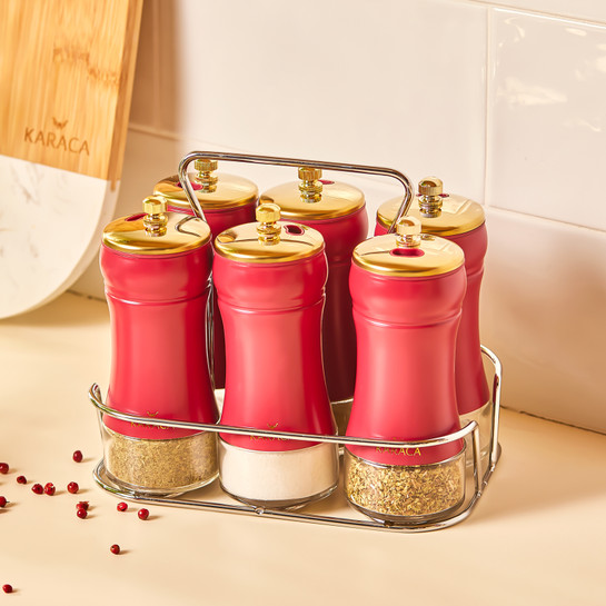 Karaca Gold Berry 7 Parça Kare Cam Baharat Takımı