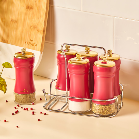 Karaca Gold Berry 7 Parça Kare Cam Baharat Takımı