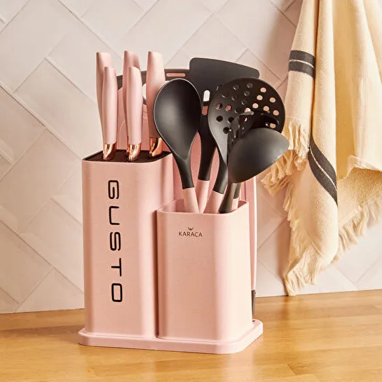 Karaca Gusto Pembe 12 Parça Bıçak/Kesme Tahtası Seti
