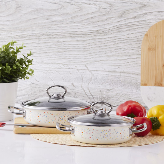 Karaca Emaye Terazzo Krem 2li Sahan Set