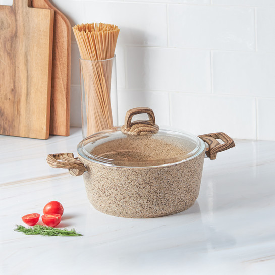 Karaca Biogranit Wood Silver Tencere 24 Cm Kahverengi