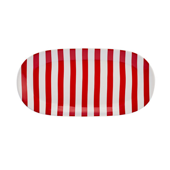 Karaca Kışa Hazırlık Kırmızı Çizgili Büyük Kayık Tabak 34 cm