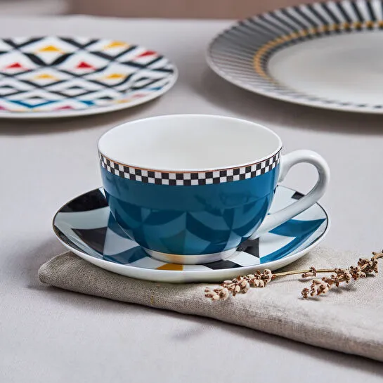 Karaca Game Mavi Çay Fincanı ve Tabağı 220 ml