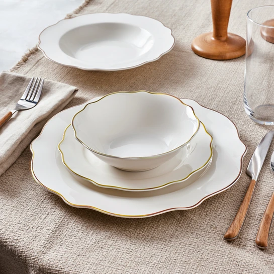 Karaca Almond Gold Line Porselen 24 Parça 6 Kişilik Yemek Takımı