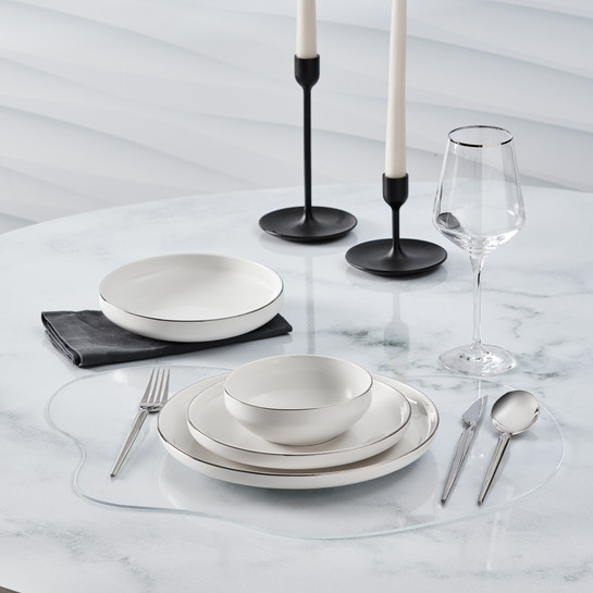 Karaca Streamline New Satürn New Bone 24 Parça 6 Kişilik Yemek Takımı Platin 