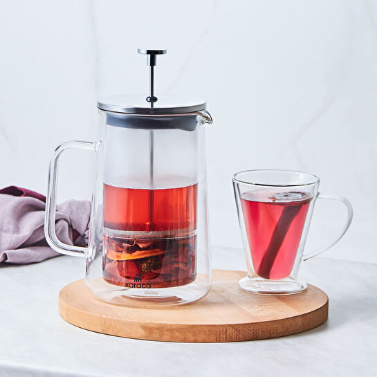 Karaca Pia Konik Çift Cidarlı Borosilikat Cam French Press 1000 ml Metalik