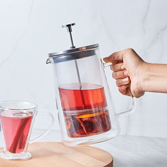 Karaca Pia Konik Çift Cidarlı Borosilikat Cam French Press 1000 ml Metalik