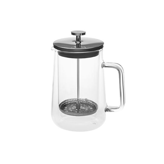 Karaca Pia Konik Çift Cidarlı Borosilikat Cam French Press 1000 ml Metalik