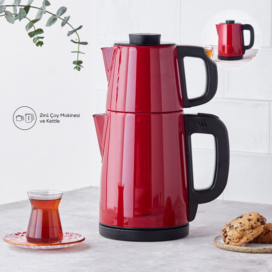 Karaca Tea Break 2 in 1 Çelik Su Isıtıcı Çay Makinesi Kırmızı Inox