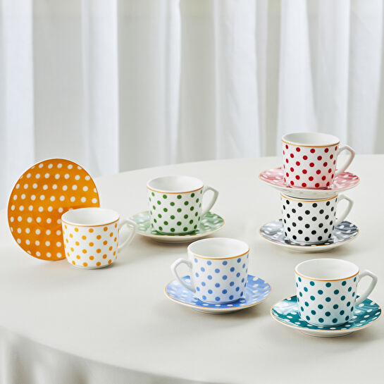 Karaca Polka 6 Kişilik Porselen Kahve Fincanı Takımı 80 ml