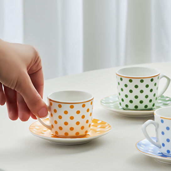 Karaca Polka 6 Kişilik Porselen Kahve Fincanı Takımı 80 ml