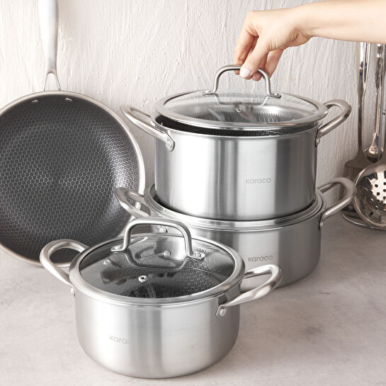 Karaca PowerSteel 316+ Çelik İndüksiyon Tabanlı 7 Parça Tencere Seti