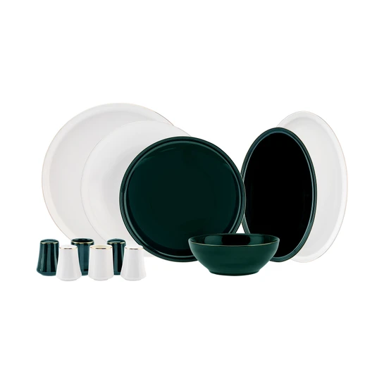 Karaca Elara Green White 57 Parça 12 Kişilik New Bone Yemek Takımı