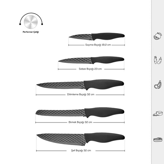 Karaca Theia Black 5 Parça Bıçak Seti