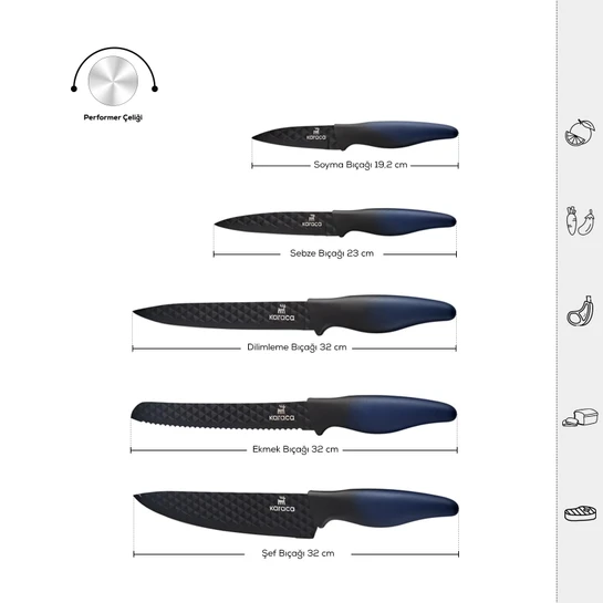 Karaca Theia Blue 5 Parça Bıçak Seti
