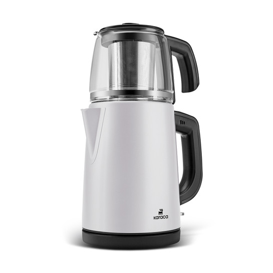 Karaca Tea Glass 2 in 1 Çelik Çay Makinesi ve Kettle White