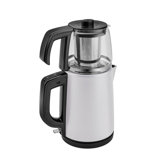 Karaca Tea Glass 2 in 1 Çelik Çay Makinesi ve Kettle White