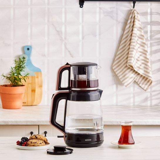 Karaca Glass Tea XL 2in1 Cam Çay Makinesi ve Kettle Rosegold