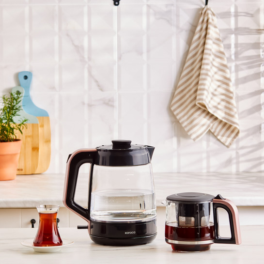 Karaca Glass Tea XL 2in1 Cam Çay Makinesi ve Kettle Rosegold