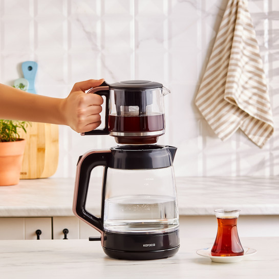 Karaca Glass Tea XL 2in1 Cam Çay Makinesi ve Kettle Rosegold