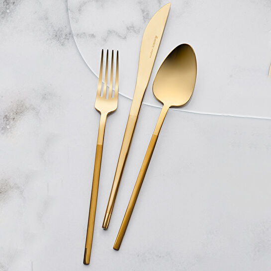 Karaca Vibe 84 Parça 12 Kişilik Elegance Yarım Mat Gold Kutulu Çatal Kaşık Takımı