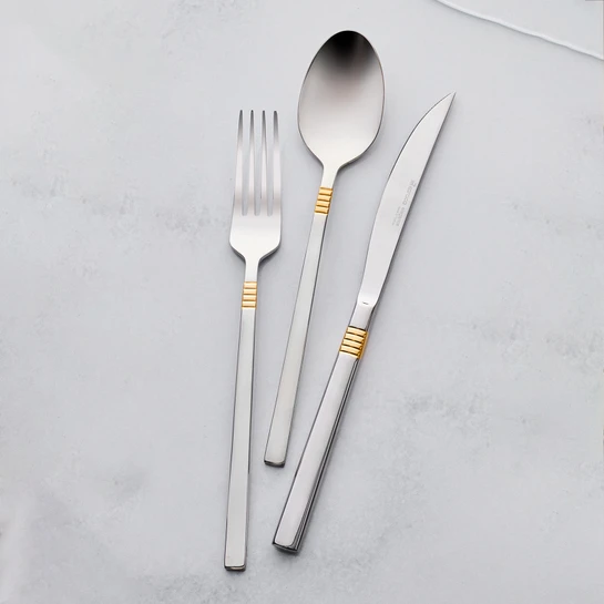 Karaca Nil 84 Parça 12 Kişilik Elegance Çizgili Mat Gold Kutulu Çatal Kaşık Bıçak Takımı