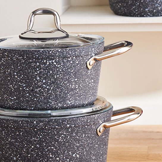 Karaca Biogranit Navy Stone 6 Parça Midi Tencere Seti