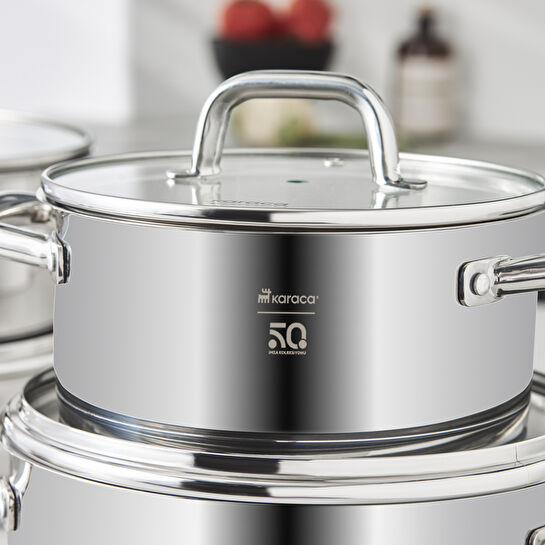 Karaca 50. Yıl İmza Koleksiyonu Trinitiy 8 Parça Çelik Tencere Seti Limited Edition