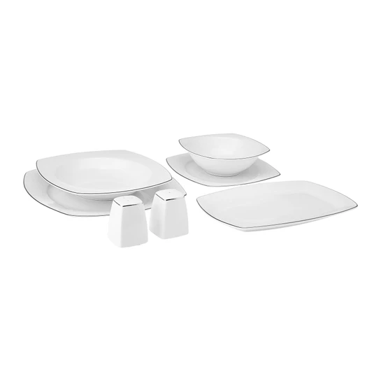 Karaca New Roman Square Shape Porselen 27 Parça 6 Kişilik Yemek Takımı Platinum