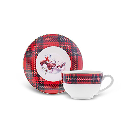 Karaca New Year Yılbaşı Çay Fincanı Ve Tabağı 220 ml Kırmızı