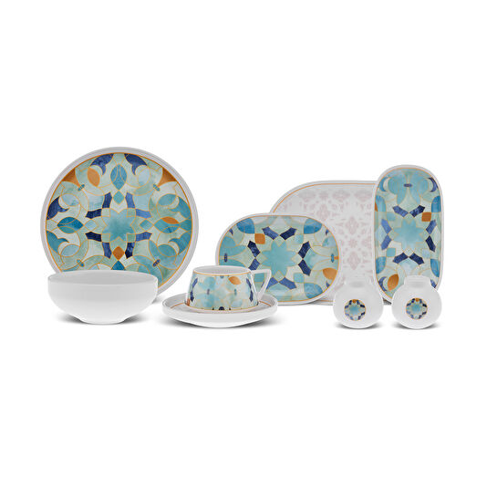 Karaca Streamline Turquesa Porselen 34 Parça 6 Kişilik Kahvaltı/Servis Takımı