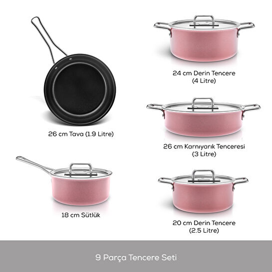 Karaca Swiss Crystal Mastermaid 9 Parça İndüksiyon Tabanlı Tencere Seti Pink