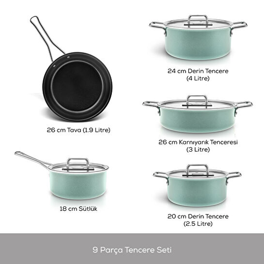 Karaca Swiss Crystal Mastermaid 9 Parça Tencere Seti Cabbage Green
