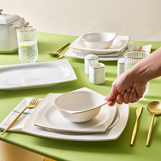 Karaca Horus Cream 60 Parça Yemek Takımı Kare