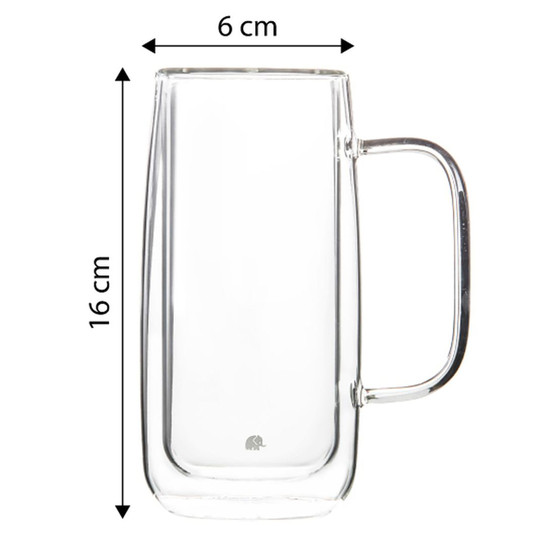 Jumbo Glory Double Wall Çift Çidarlı Kulplu Büyük 2'li Bardak 450 ml