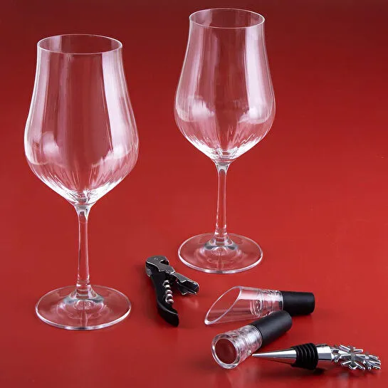 Jumbo Happiness Kadeh Ve Şarap Aksesuar Hediye Seti