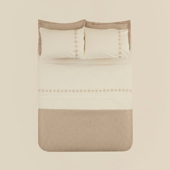 Karaca Home Glory Çift kişilik%100 Pamuk 7 Parça Düet Set Bej