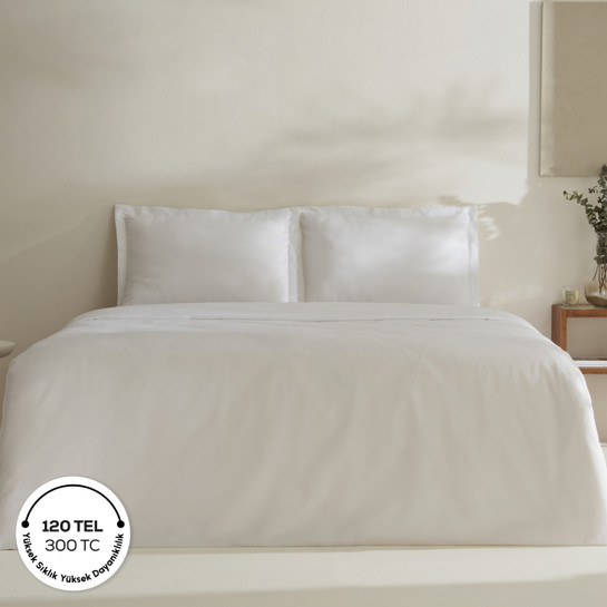 Karaca Home Jemma 120 Tel %100 Pamuk Saten Çift Kişilik Nevresim Takımı Beyaz
