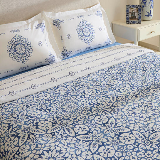 Karaca Home Ida %100 Pamuk Çift Kişilik Pike Takımı Mavi