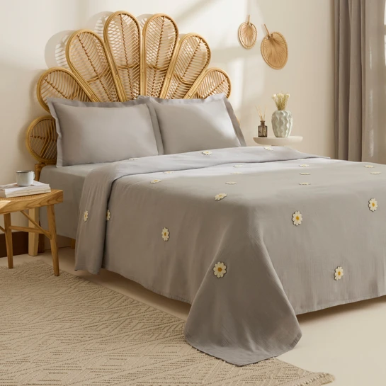 Karaca Home Liona %100 Pamuk Müslin Çift Kişilik Pike Takımı Gri 