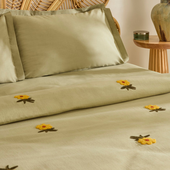 Karaca Home Sunflower %100 Pamuk Müslin Çift Kişilik Pike Takımı Adaçayı 