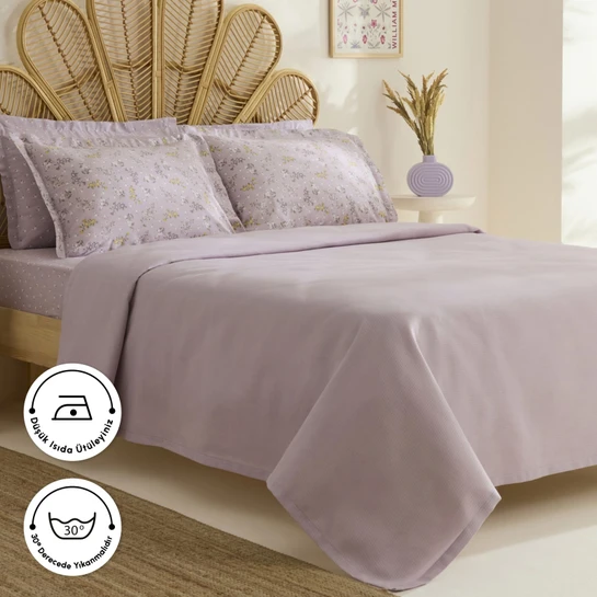 Karaca Home Noa Bambu Tek Kişilik Pike Takımı Açık Mürdüm