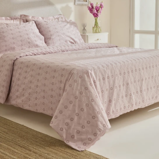 Karaca Home Vivien Brodeli %100 Pamuk Çift Kişilik Nevresim Takımı Pudra