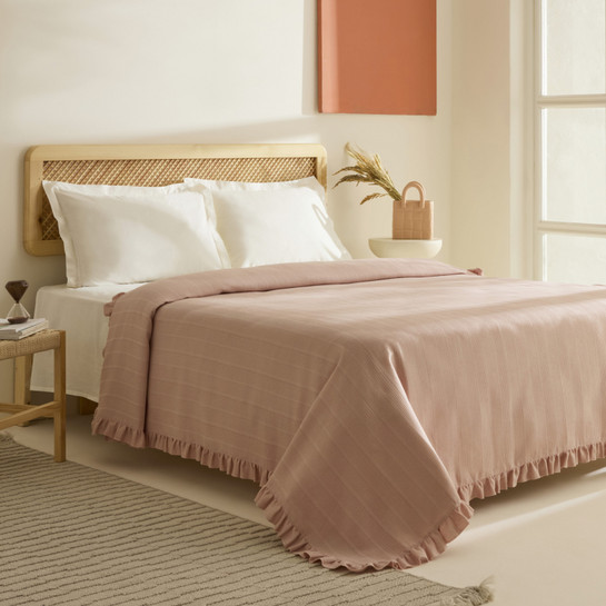 Karaca Home Maye %100 Pamuk Fırfırlı Çift kişilik Tek Pike Somon 