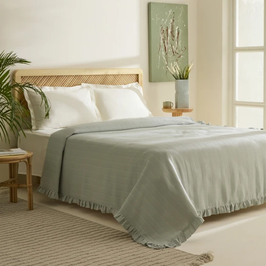 Karaca Home Maye %100 Pamuk Fırfırlı Çift kişilik Tek Pike Mint