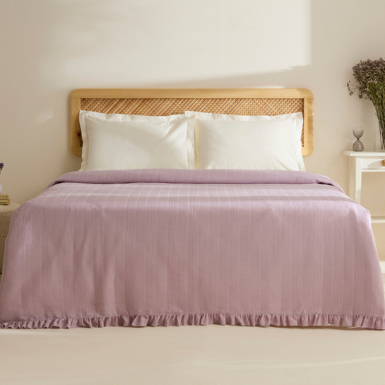Karaca Home Maye %100 Pamuk Fırfırlı Tek Kişilik Tek Pike Mürdüm